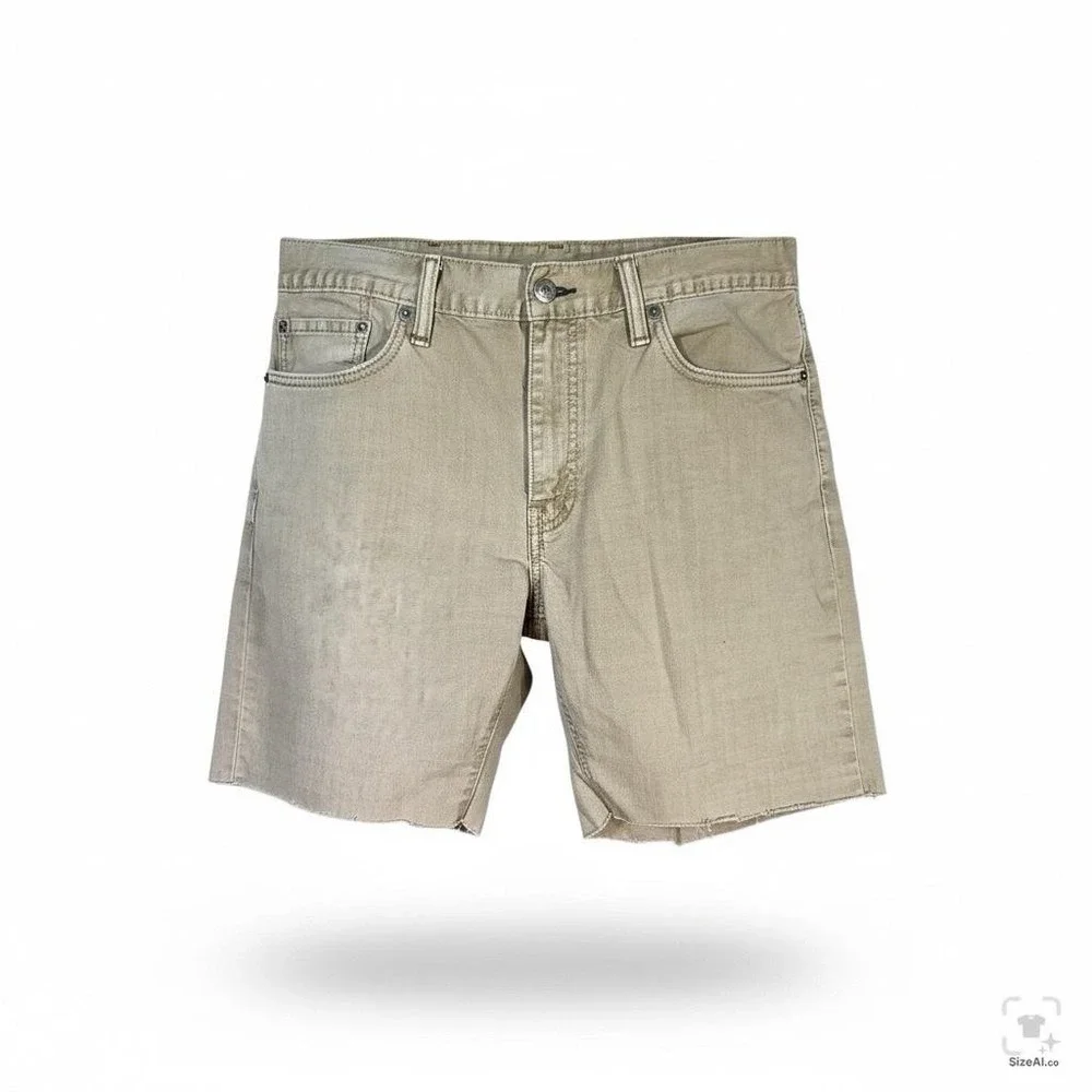 Levis 514 Shorts Mens 34 Beige Bermuda 5 Inseam Denim 5-Pocket Cutoff Raw Hem